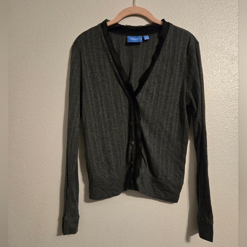 Simply Vera Gray and Black Women's Cardigan Sweater, Size L Long Sleeve Buttons